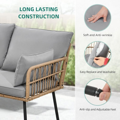 4 Piece Outdoor Wicker Patio Set Grey Memory Foam Cushions