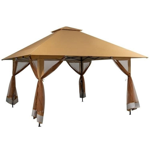Brown 13 x 13 Ft Pop-Up Gazebo Outdoor Canopy w/ Mesh Mosquito Netting