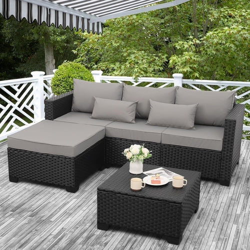 3 Piece Patio Furniture Set Outdoor Sectional With Ottoman And Storage