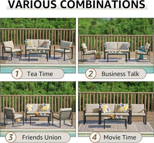 Metal Outdoor Patio Furniture Set 4 Piece With Cushions