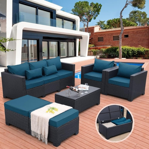 Ensemble de mobilier de patio 6 pièces canapé chaises d'extérieur table basse paon