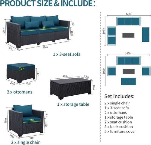 Ensemble de mobilier de patio 6 pièces canapé chaises d'extérieur table basse paon
