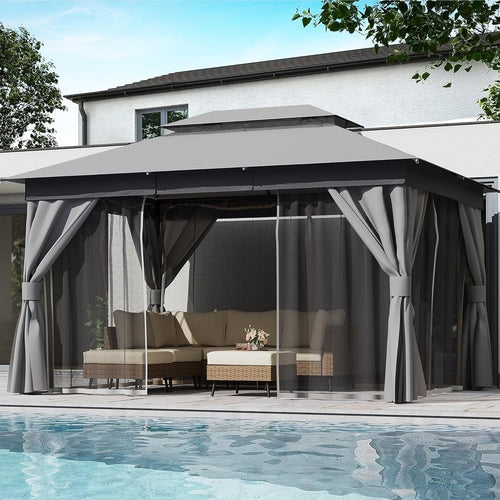 Outdoor Gazebo 10x13 With Mosquito Netting Weatherproof