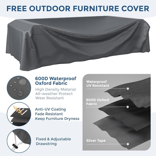 Patio Furniture Set, 7-Piece Outdoor Sectional with Waterproof Cover,