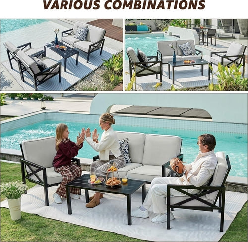 Ensemble de mobilier de jardin 4 pièces, ensembles de conversation de patio modernes,