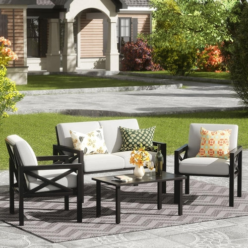 Ensemble de mobilier de jardin 4 pièces, ensembles de conversation de patio modernes,