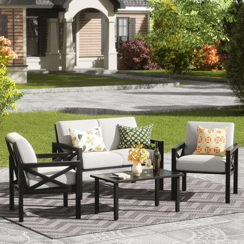 Ensemble de mobilier de jardin 4 pièces, ensembles de conversation de patio modernes,