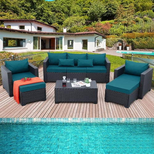 Ensemble de mobilier de patio 6 pièces canapé chaises d'extérieur table basse paon