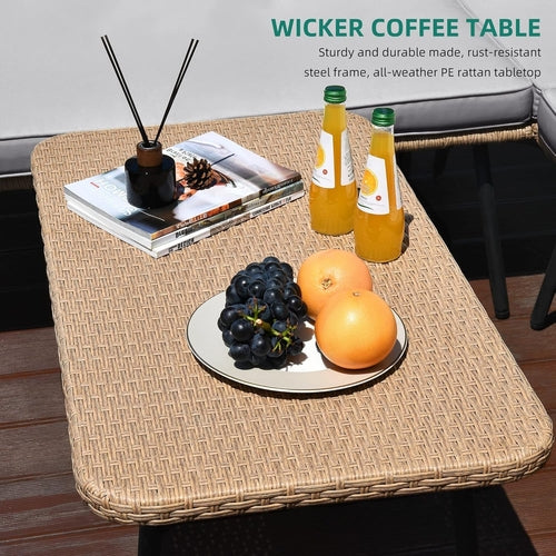 4 Piece Outdoor Wicker Patio Set Grey Memory Foam Cushions