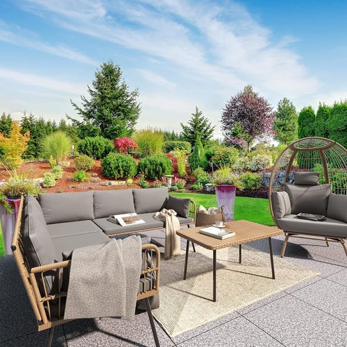 4 Piece Outdoor Wicker Patio Set Grey Memory Foam Cushions