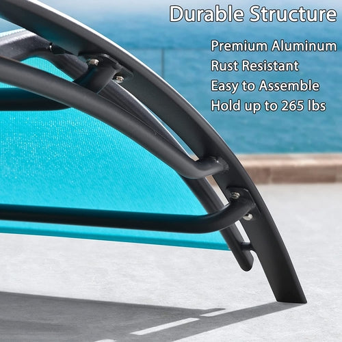 Patio Chaise Lounge Chair Set with 2 Side Table Outdoor Pool