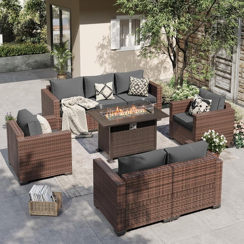 5 Piece Wicker Patio Furniture Set With Fire Pit Table Grey