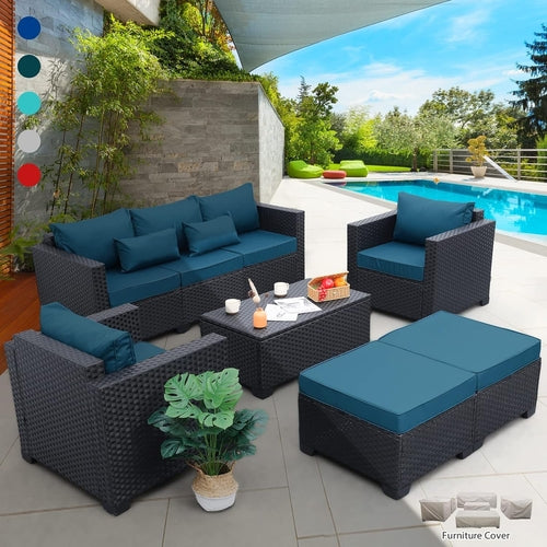 Ensemble de mobilier de patio 6 pièces canapé chaises d'extérieur table basse paon