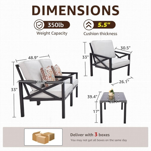 Ensemble de mobilier de jardin 4 pièces, ensembles de conversation de patio modernes,