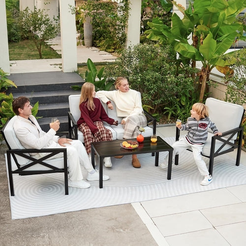 Ensemble de mobilier de jardin 4 pièces, ensembles de conversation de patio modernes,