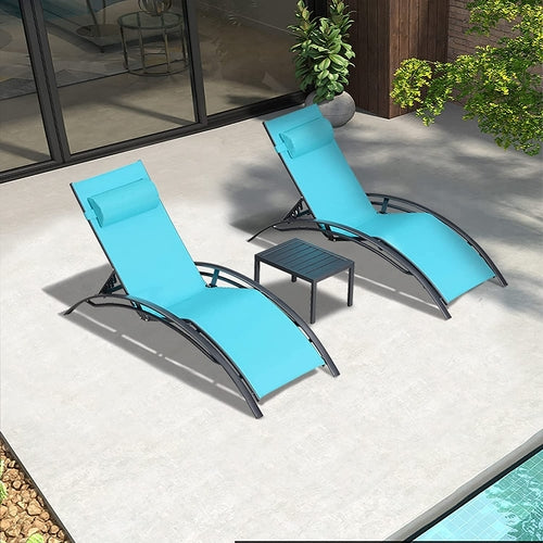 Patio Chaise Lounge Chair Set with 2 Side Table Outdoor Pool