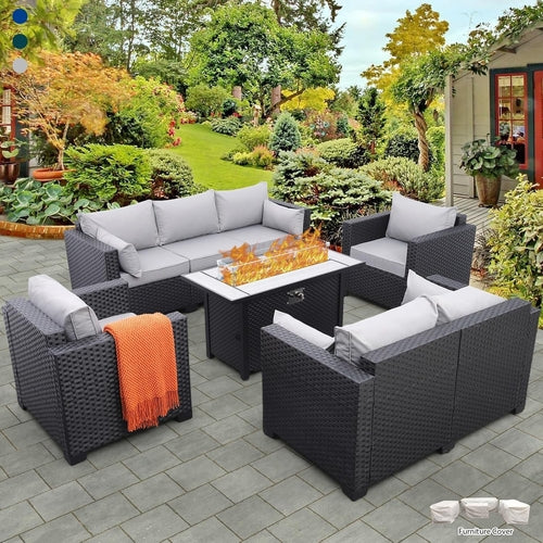 5-Piece Outdoor Patio Furniture Set With 60000 BTU Fire Pit Light Grey